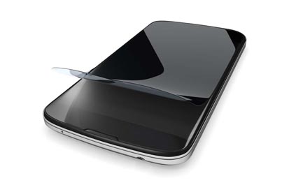 image of protection film being applied to a mobile phone