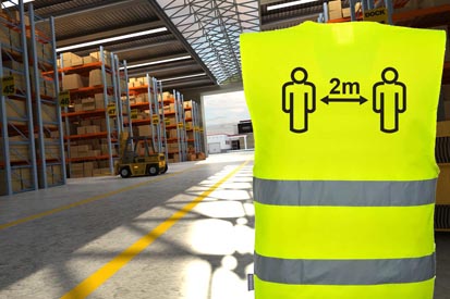 image of social distance hi-vis vest in storeroom